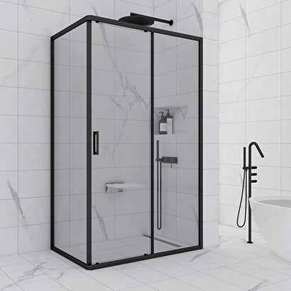 Ri̇to D231 140x90 Duş Üstü Siyah Profil Şeffaf 6 Mm Temperli Cam Yükseklik 192 Cm