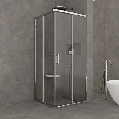 Ri̇to D242 100x100 Duş Üstü Parlak Gümüş Profil Şeffaf 6 Mm Temperli Cam Yükseklik 192 Cm