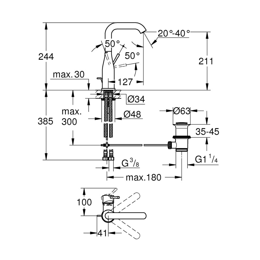 Grohe Essence Tek Kumandalı Lavabo Bataryası 1/2" L-Boyut - 32628A01